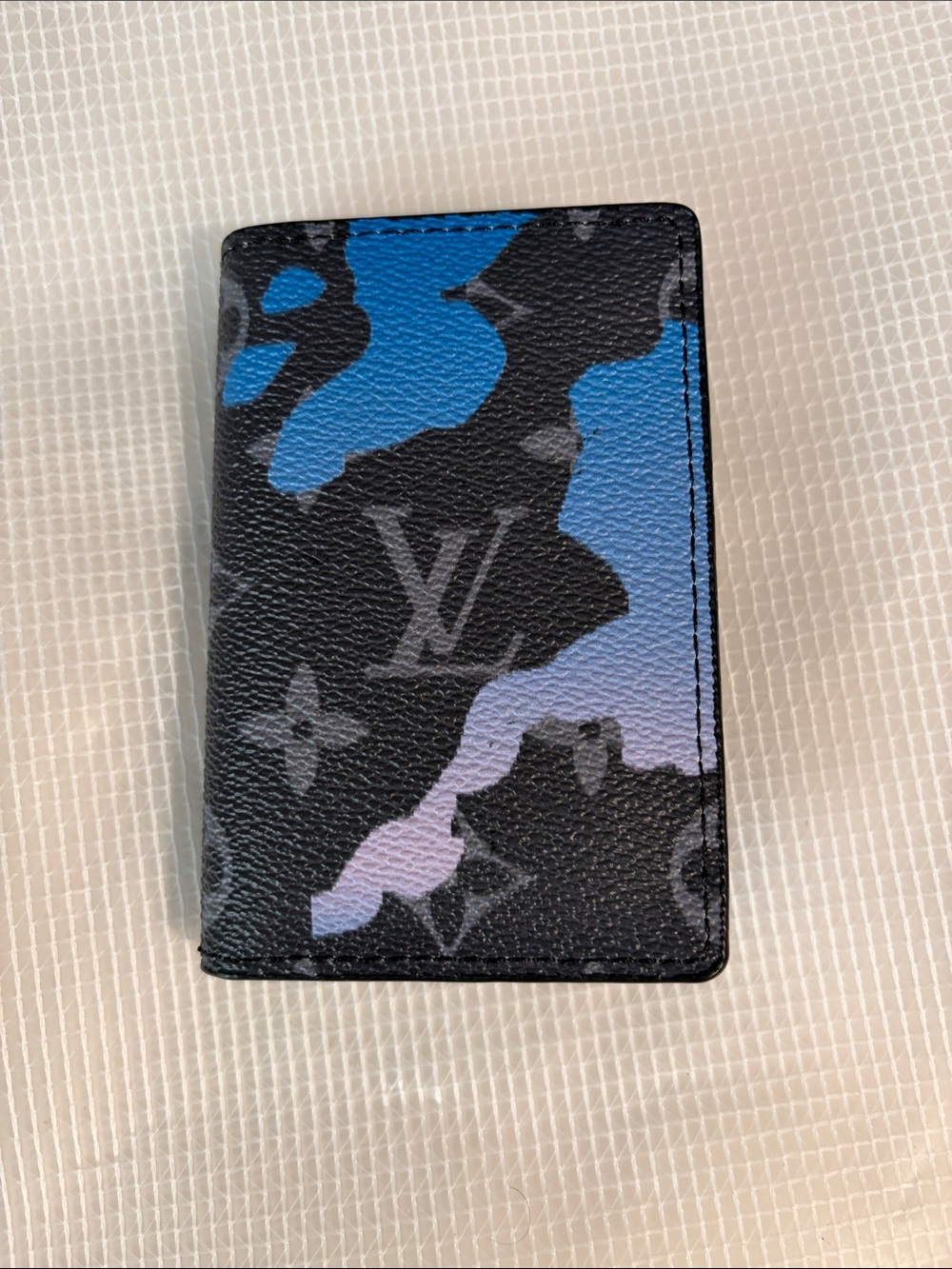 Louis Vuitton Black Card Holder with Blue and Lavender Gradient Camouflage
